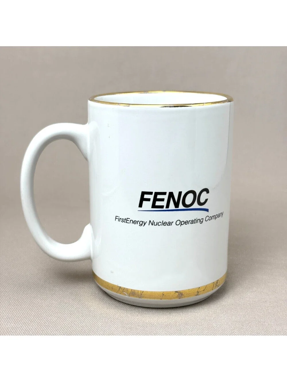 Vintage FENOC FirstEnergy Nuclear Operating Co Coffee Mug Atomic Gold Trim 14oz